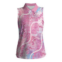 Japanese Koi Fish Women Sleeveless Polo Shirt Pink Wagara Palaka Honohono Pikake Lei