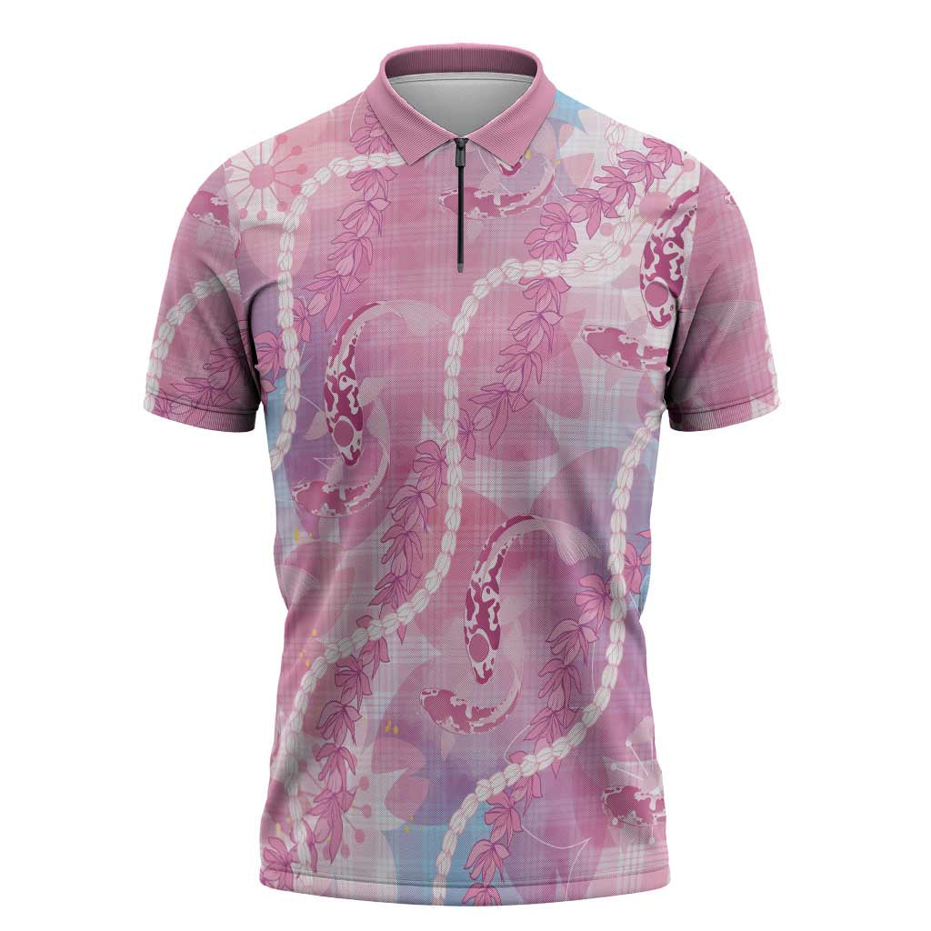 Japanese Koi Fish Zipper Polo Shirt Pink Wagara Palaka Honohono Pikake Lei LT9 Pink - Polynesian Pride
