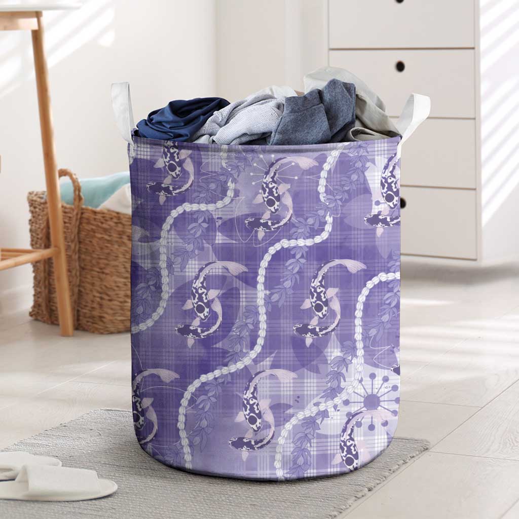 Japanese Koi Fish Laundry Basket Purple Wagara Palaka Honohono Pikake Lei LT9 Purple - Polynesian Pride