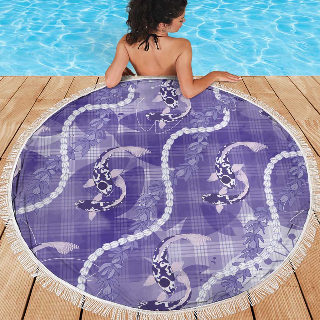 Japanese Koi Fish Beach Blanket Purple Wagara Palaka Honohono Pikake Lei LT9 - Polynesian Pride