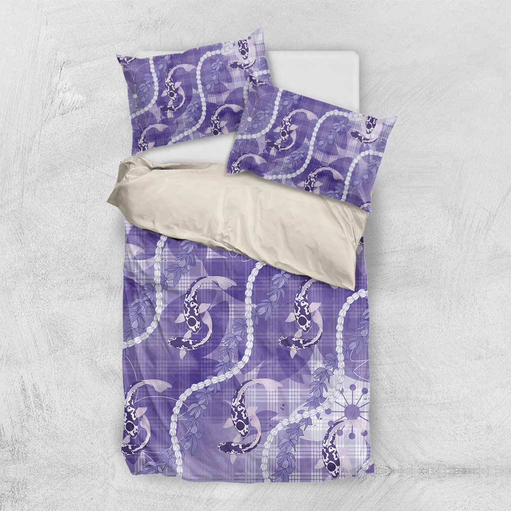 Japanese Koi Fish Bedding Set Purple Wagara Palaka Honohono Pikake Lei LT9 US Twin 172cm x 218cm Purple - Polynesian Pride
