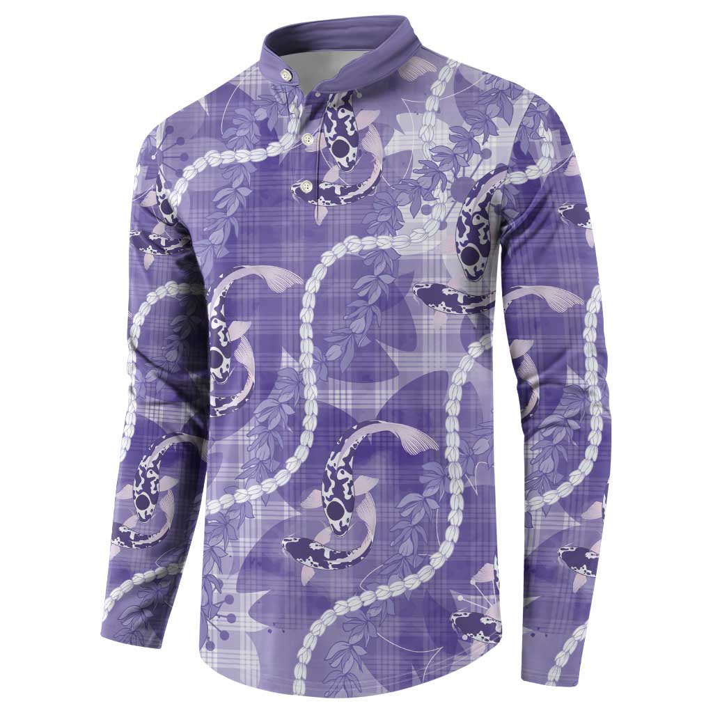 Japanese Koi Fish Button Sweatshirt Purple Wagara Palaka Honohono Pikake Lei LT9 - Polynesian Pride