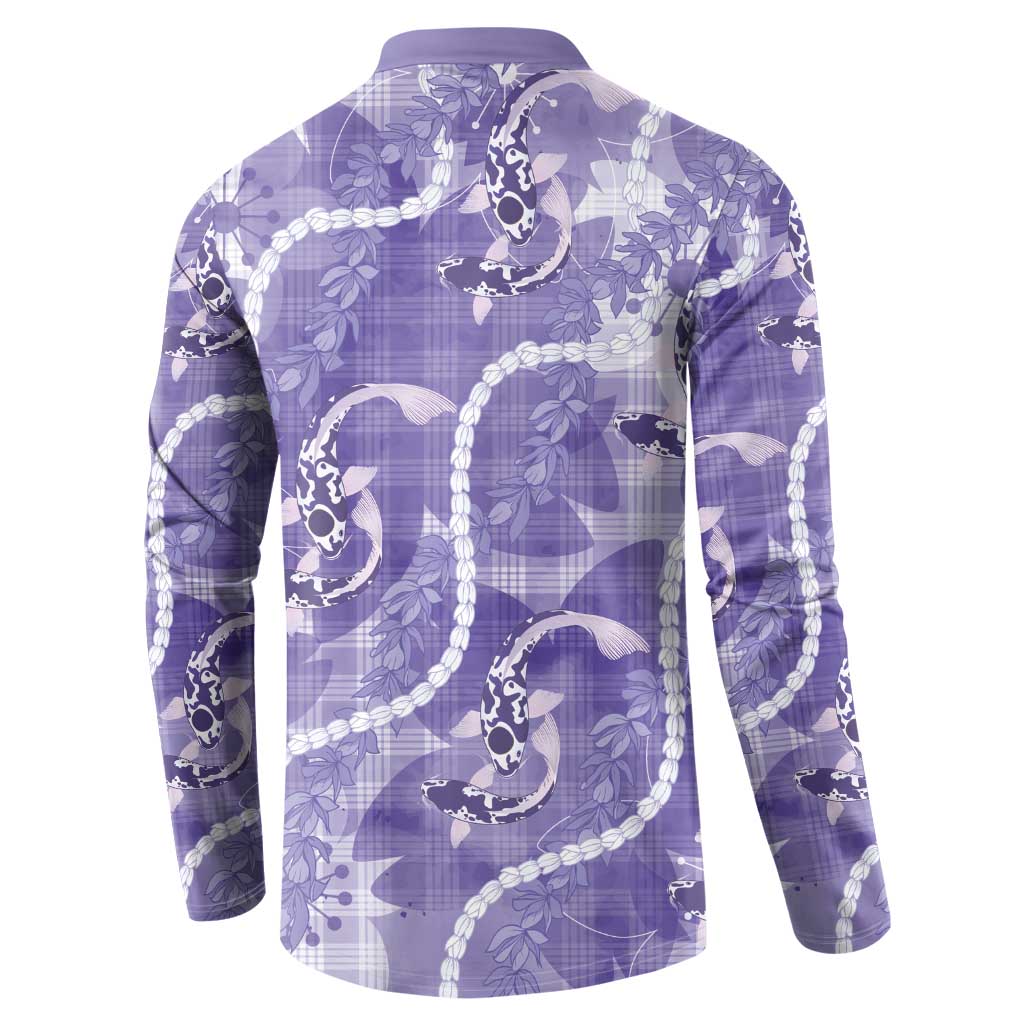 Japanese Koi Fish Button Sweatshirt Purple Wagara Palaka Honohono Pikake Lei LT9 - Polynesian Pride