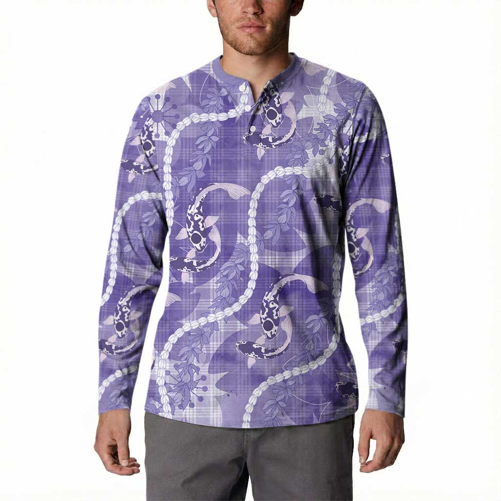 Japanese Koi Fish Button Sweatshirt Purple Wagara Palaka Honohono Pikake Lei LT9 - Polynesian Pride