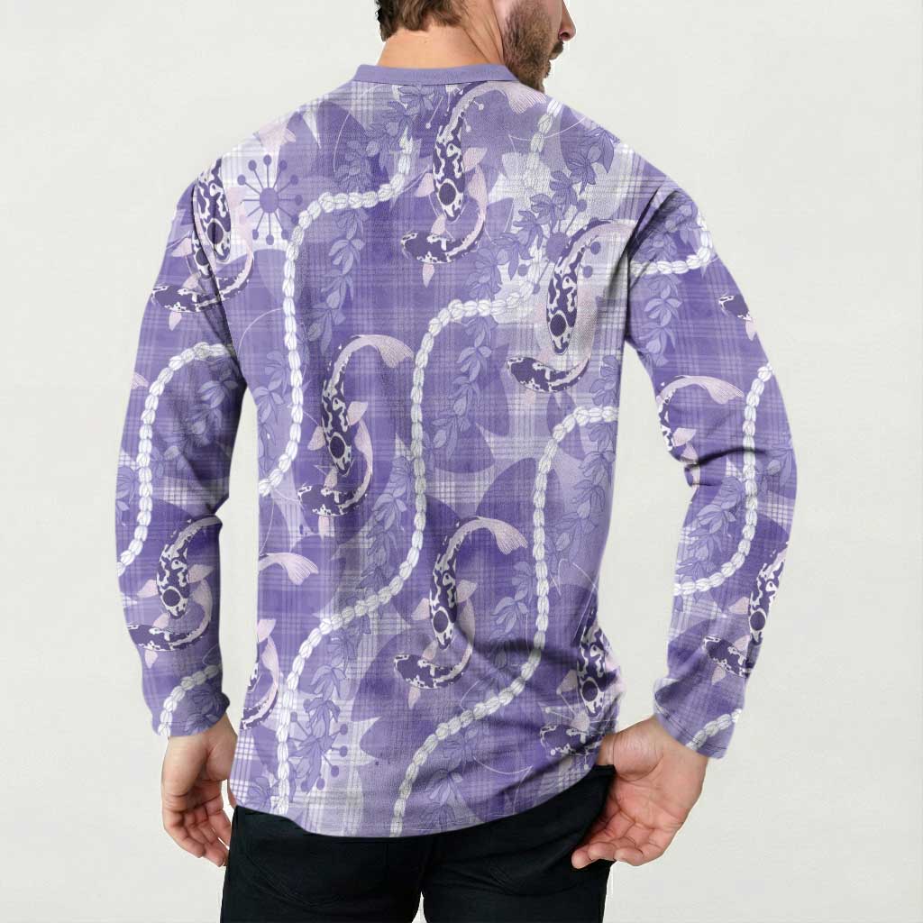 Japanese Koi Fish Button Sweatshirt Purple Wagara Palaka Honohono Pikake Lei LT9 - Polynesian Pride