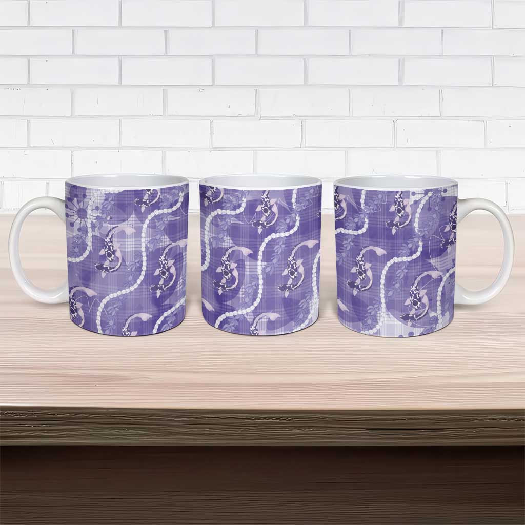 Japanese Koi Fish Ceramic Mug Purple Wagara Palaka Honohono Pikake Lei LT9 - Polynesian Pride