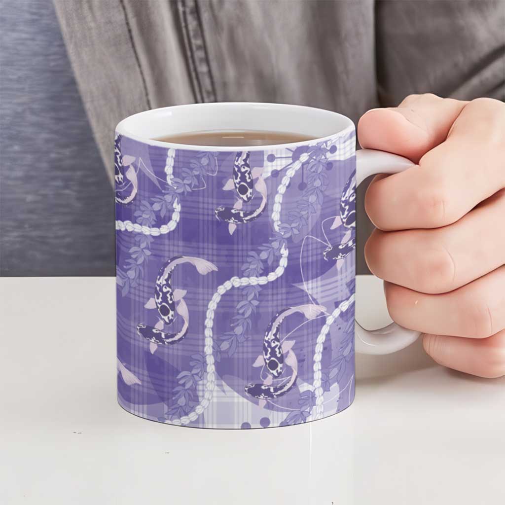 Japanese Koi Fish Ceramic Mug Purple Wagara Palaka Honohono Pikake Lei LT9 - Polynesian Pride