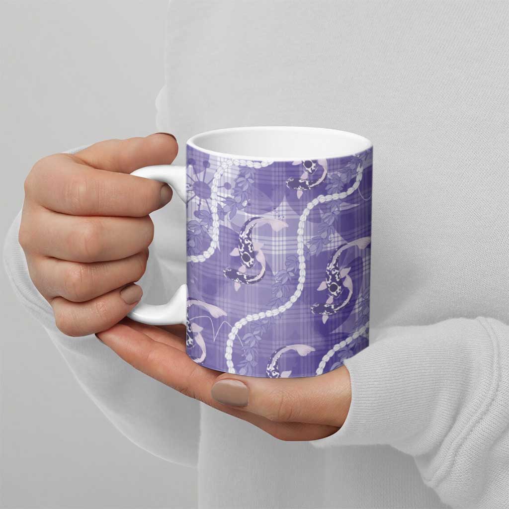 Japanese Koi Fish Ceramic Mug Purple Wagara Palaka Honohono Pikake Lei LT9 - Polynesian Pride