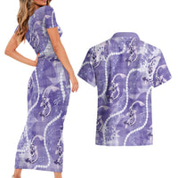 Japanese Koi Fish Couples Matching Short Sleeve Bodycon Dress and Hawaiian Shirt Purple Wagara Palaka Honohono Pikake Lei