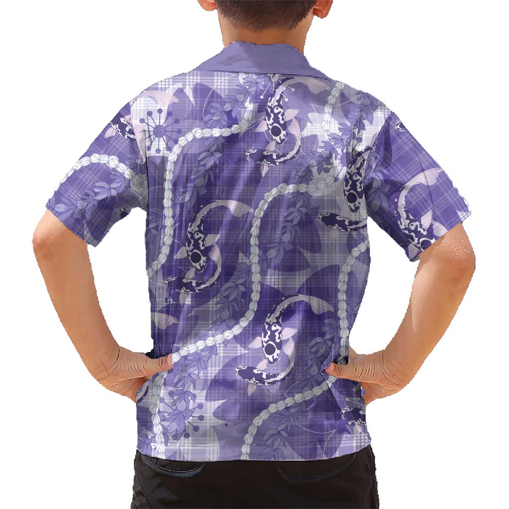 Japanese Koi Fish Family Matching Long Sleeve Bodycon Dress and Hawaiian Shirt Purple Wagara Palaka Honohono Pikake Lei