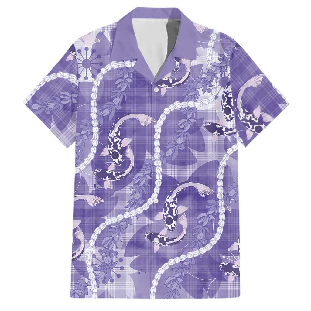Japanese Koi Fish Family Matching Off The Shoulder Long Sleeve Dress and Hawaiian Shirt Purple Wagara Palaka Honohono Pikake Lei
