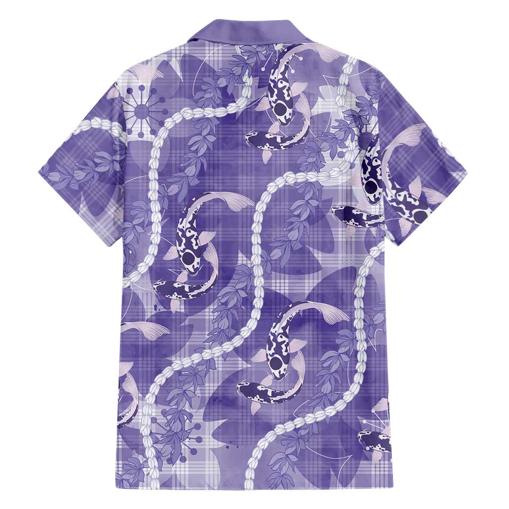 Japanese Koi Fish Family Matching Off Shoulder Short Dress and Hawaiian Shirt Purple Wagara Palaka Honohono Pikake Lei