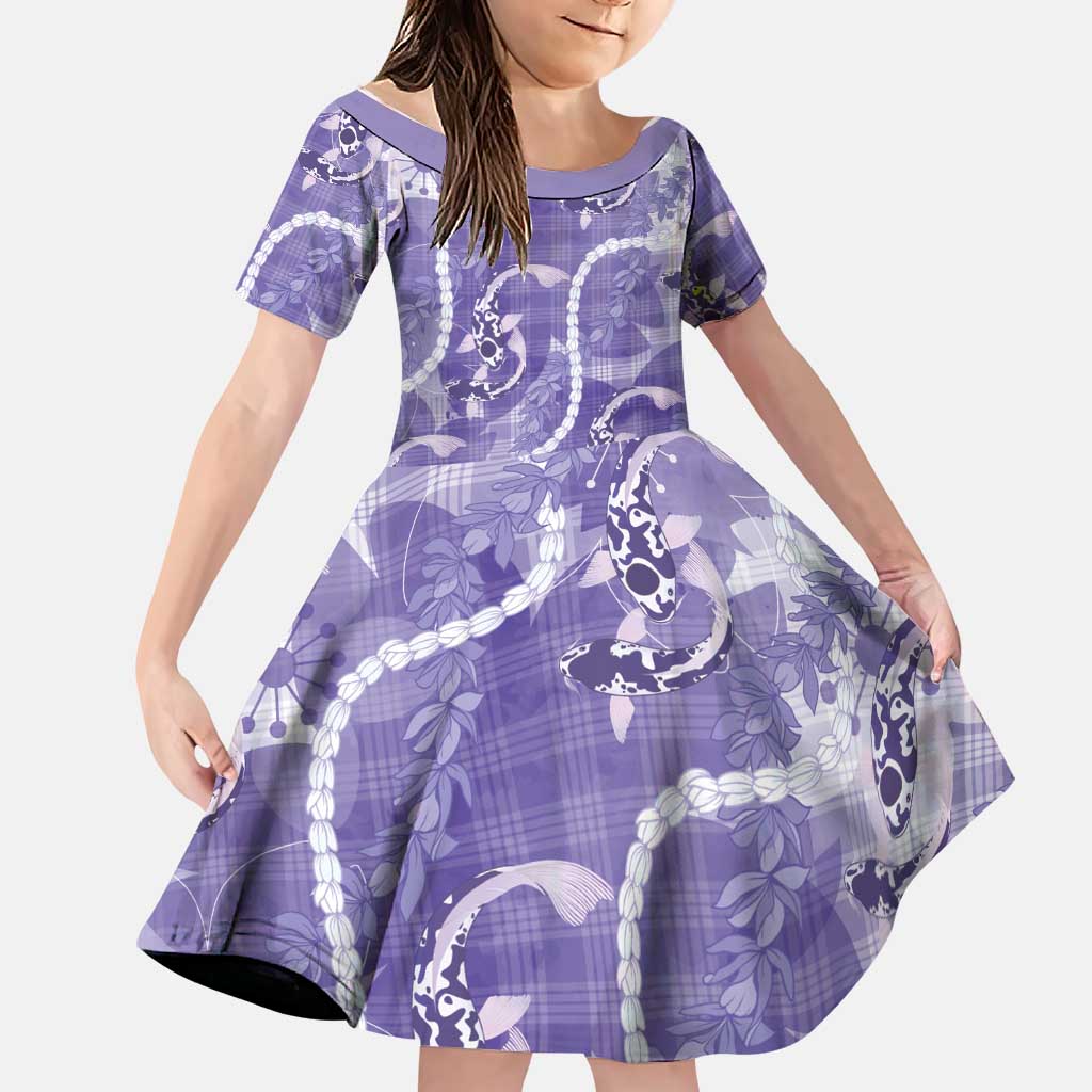 Japanese Koi Fish Family Matching Puletasi and Hawaiian Shirt Purple Wagara Palaka Honohono Pikake Lei