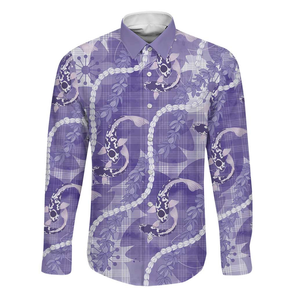 Japanese Koi Fish Family Matching Puletasi and Hawaiian Shirt Purple Wagara Palaka Honohono Pikake Lei