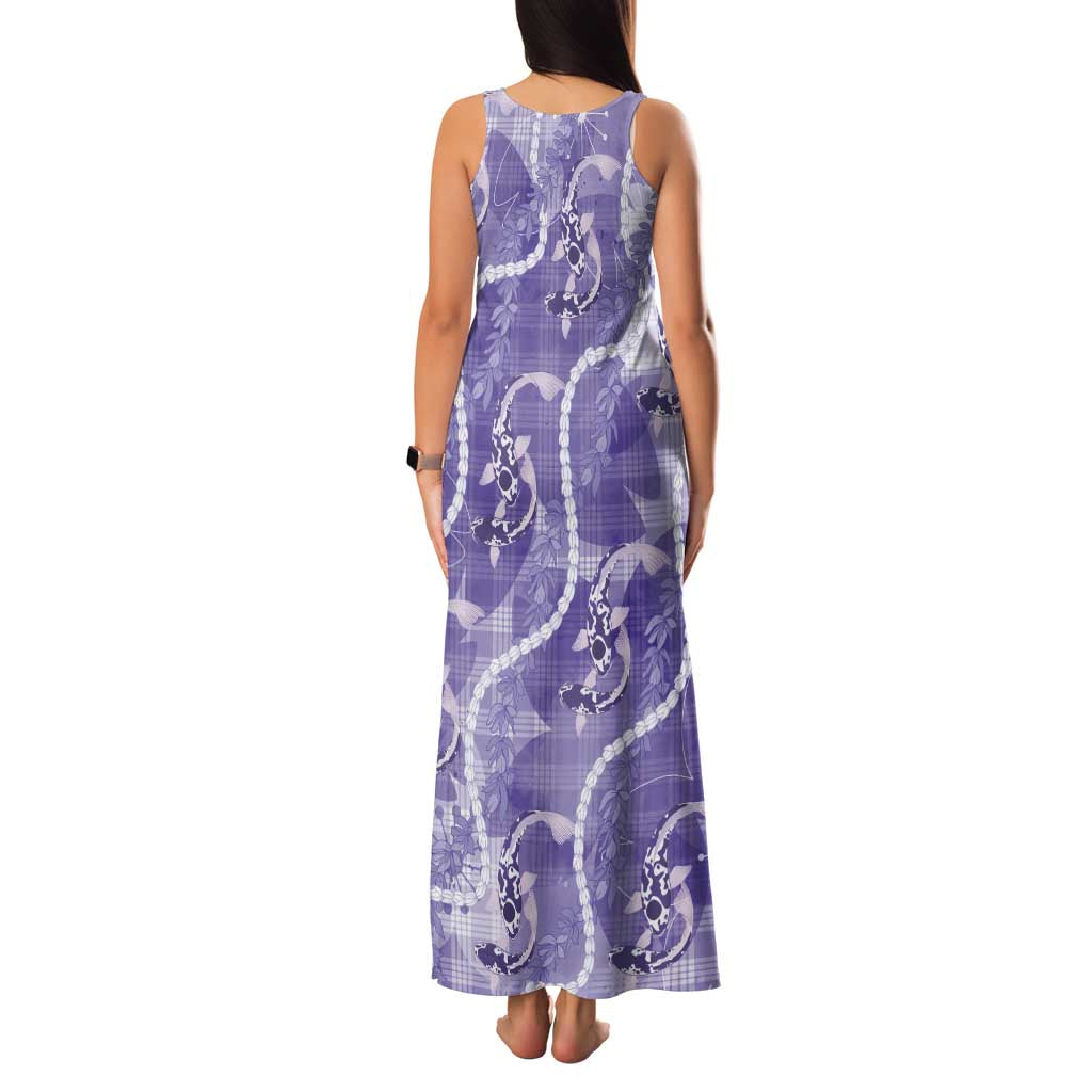 Japanese Koi Fish Family Matching Tank Maxi Dress and Hawaiian Shirt Purple Wagara Palaka Honohono Pikake Lei