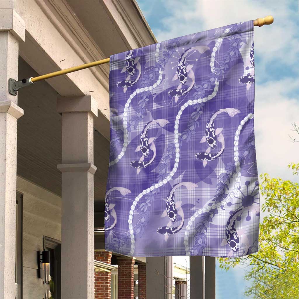 Japanese Koi Fish Garden Flag Purple Wagara Palaka Honohono Pikake Lei LT9 House Flag Purple - Polynesian Pride