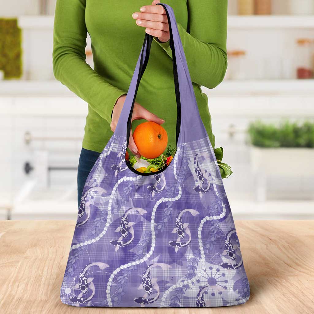 Japanese Koi Fish Grocery Bag Purple Wagara Palaka Honohono Pikake Lei LT9 - Polynesian Pride