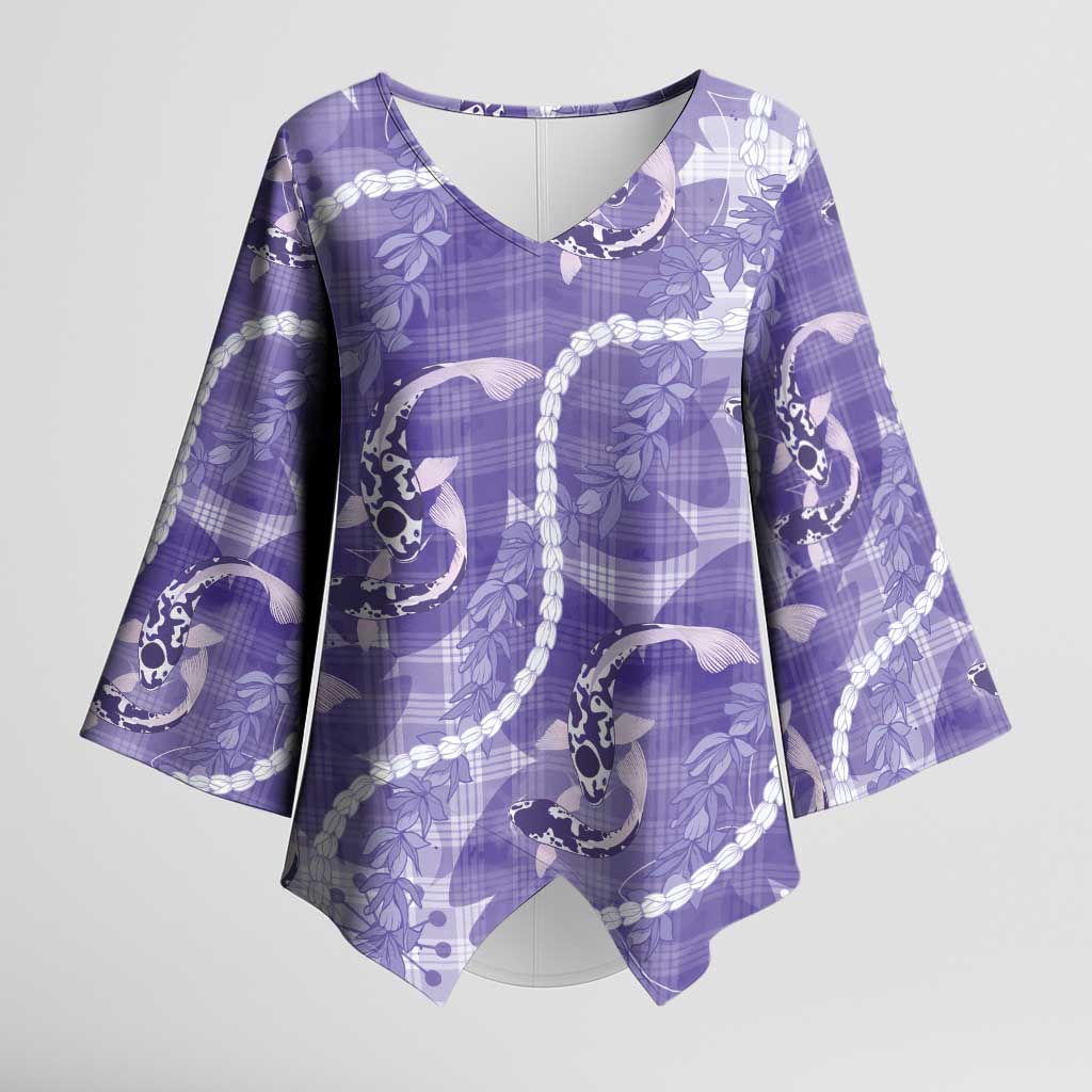Japanese Koi Fish Kimono Sleeve Blouse Purple Wagara Palaka Honohono Pikake Lei LT9 Female Purple - Polynesian Pride