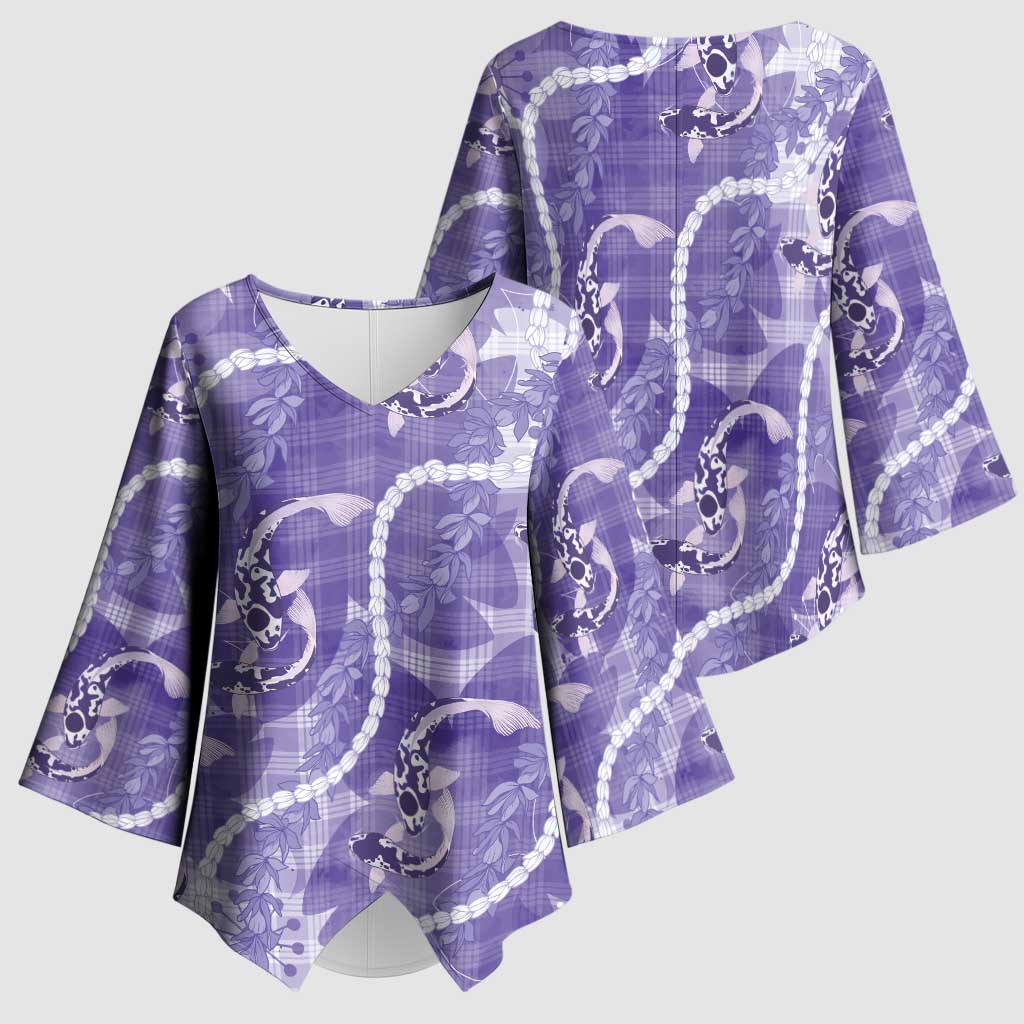 Japanese Koi Fish Kimono Sleeve Blouse Purple Wagara Palaka Honohono Pikake Lei LT9 - Polynesian Pride