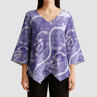 Japanese Koi Fish Kimono Sleeve Blouse Purple Wagara Palaka Honohono Pikake Lei LT9 - Polynesian Pride