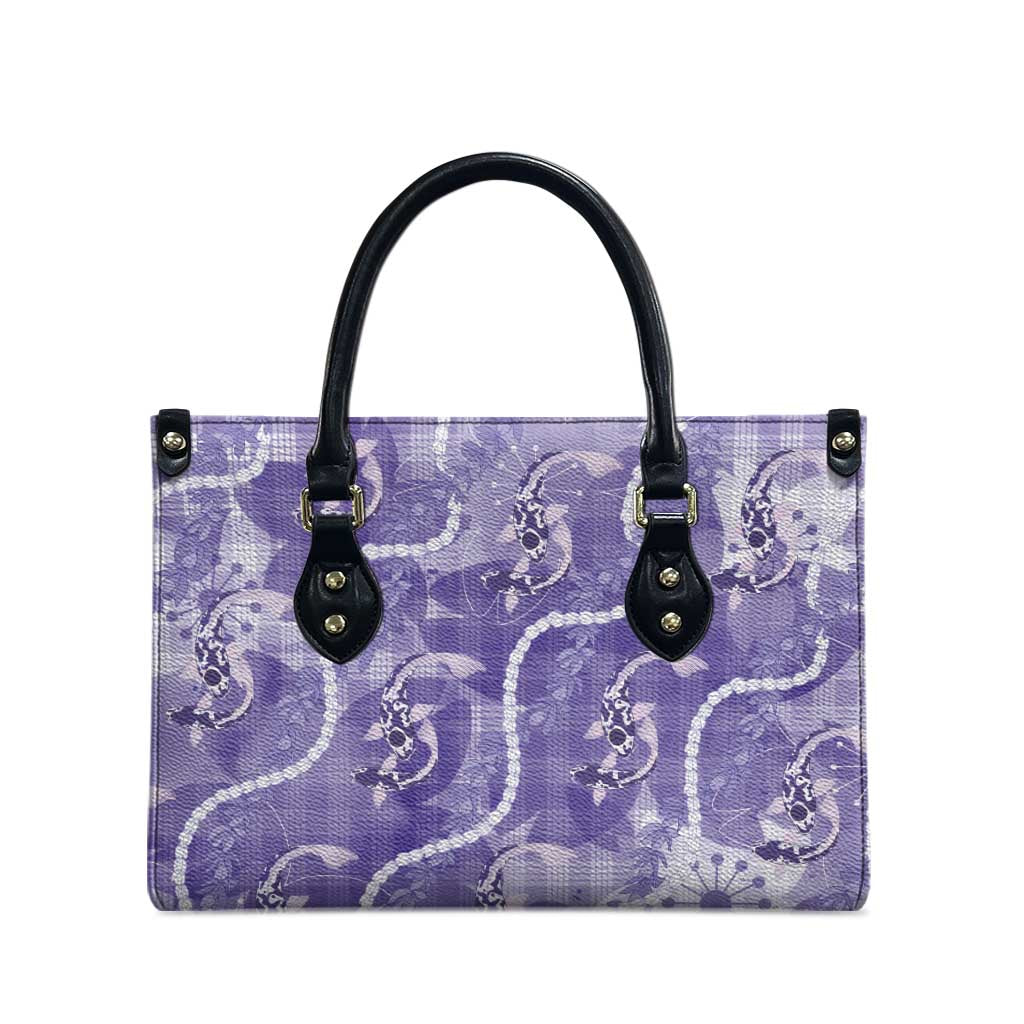Japanese Koi Fish Leather Bag Purple Wagara Palaka Honohono Pikake Lei LT9 - Polynesian Pride
