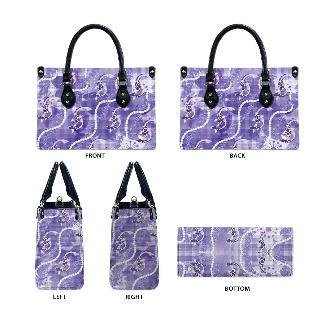 Japanese Koi Fish Leather Bag Purple Wagara Palaka Honohono Pikake Lei LT9 - Polynesian Pride