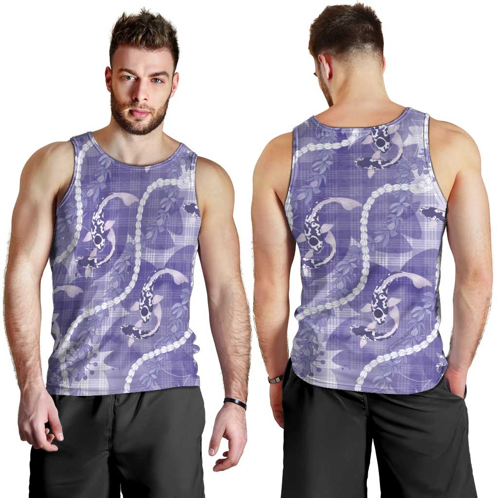 Japanese Koi Fish Men Tank Top Purple Wagara Palaka Honohono Pikake Lei
