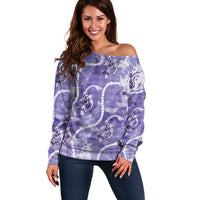 Japanese Koi Fish Off Shoulder Sweater Purple Wagara Palaka Honohono Pikake Lei LT9 Women Purple - Polynesian Pride