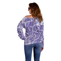 Japanese Koi Fish Off Shoulder Sweater Purple Wagara Palaka Honohono Pikake Lei LT9 - Polynesian Pride