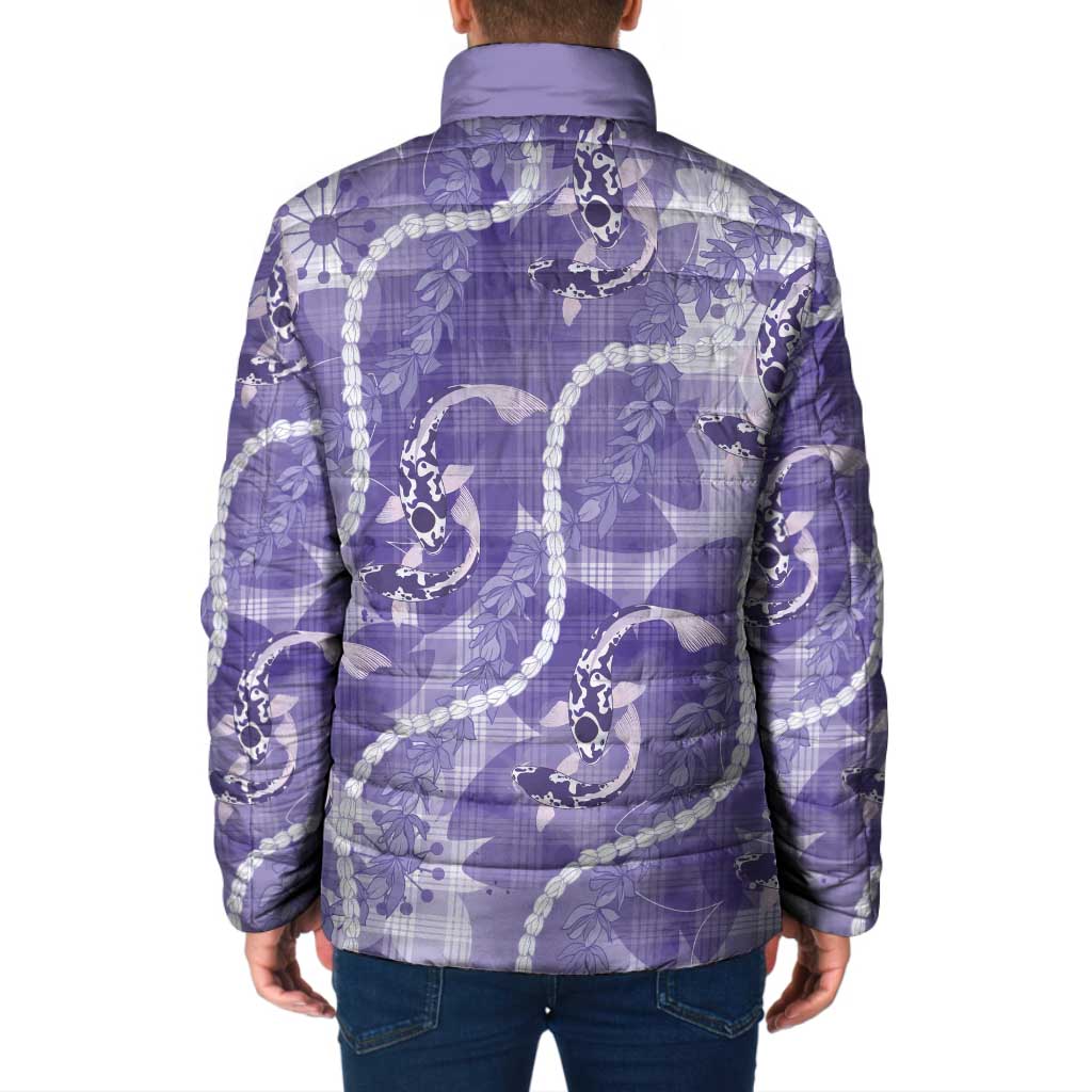 Japanese Koi Fish Padded Jacket Purple Wagara Palaka Honohono Pikake Lei LT9 - Polynesian Pride