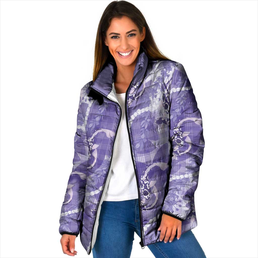 Japanese Koi Fish Padded Jacket Purple Wagara Palaka Honohono Pikake Lei LT9 Women Purple - Polynesian Pride