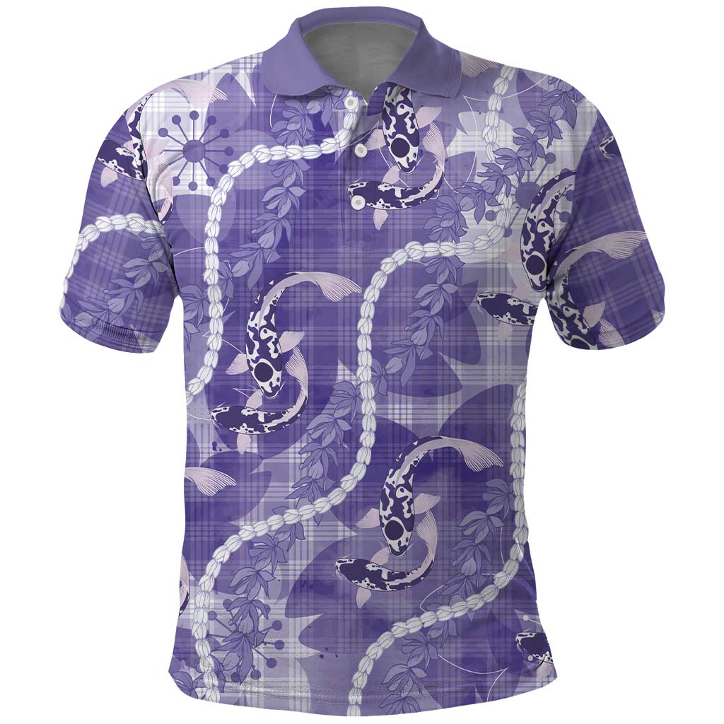 Japanese Koi Fish Polo Shirt Purple Wagara Palaka Honohono Pikake Lei