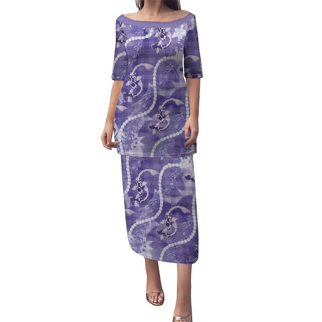 Japanese Koi Fish Puletasi Purple Wagara Palaka Honohono Pikake Lei LT9 Long Dress Purple - Polynesian Pride
