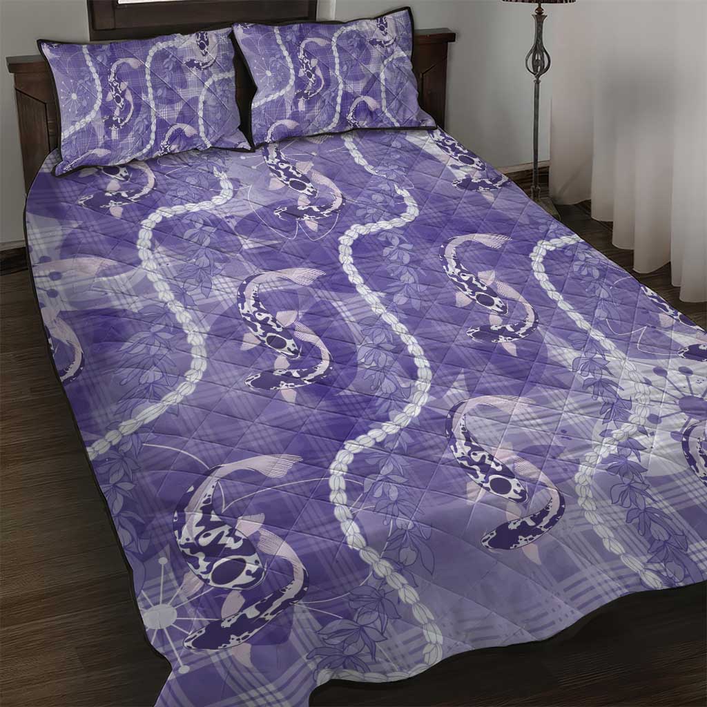 Japanese Koi Fish Quilt Bed Set Purple Wagara Palaka Honohono Pikake Lei LT9 Purple - Polynesian Pride