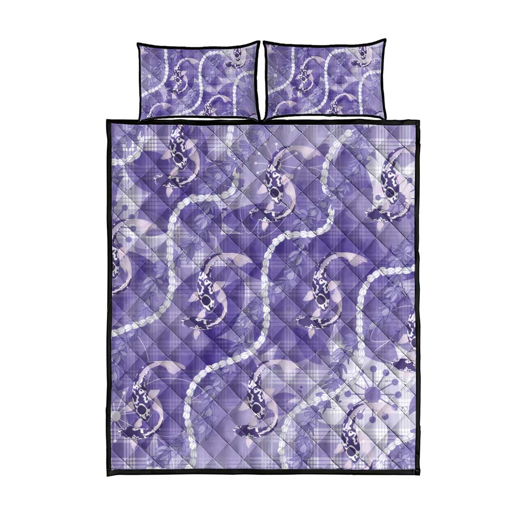 Japanese Koi Fish Quilt Bed Set Purple Wagara Palaka Honohono Pikake Lei LT9 - Polynesian Pride