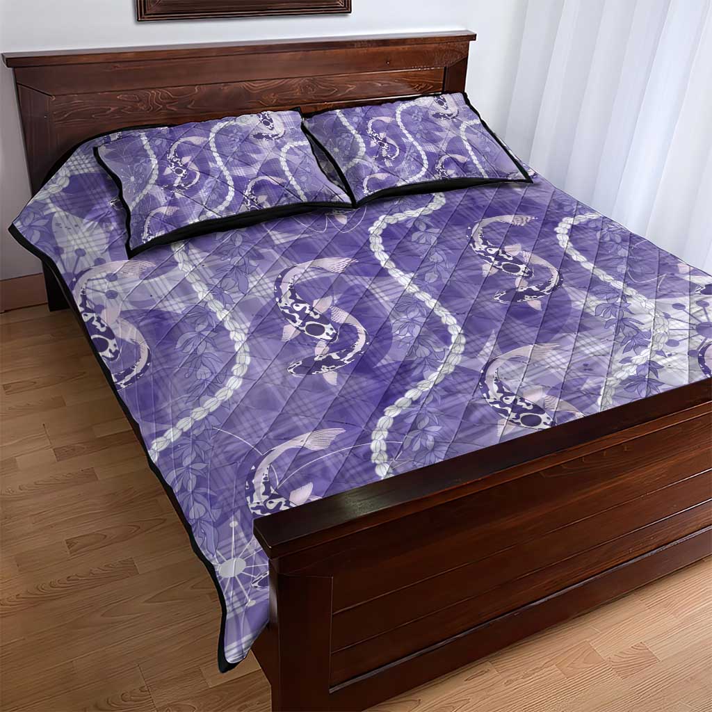 Japanese Koi Fish Quilt Bed Set Purple Wagara Palaka Honohono Pikake Lei LT9 - Polynesian Pride
