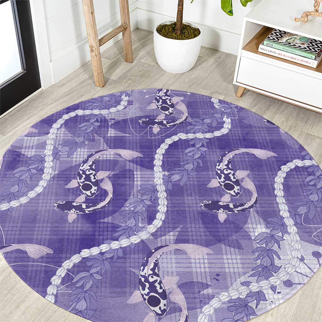 Japanese Koi Fish Round Carpet Purple Wagara Palaka Honohono Pikake Lei LT9 Purple - Polynesian Pride