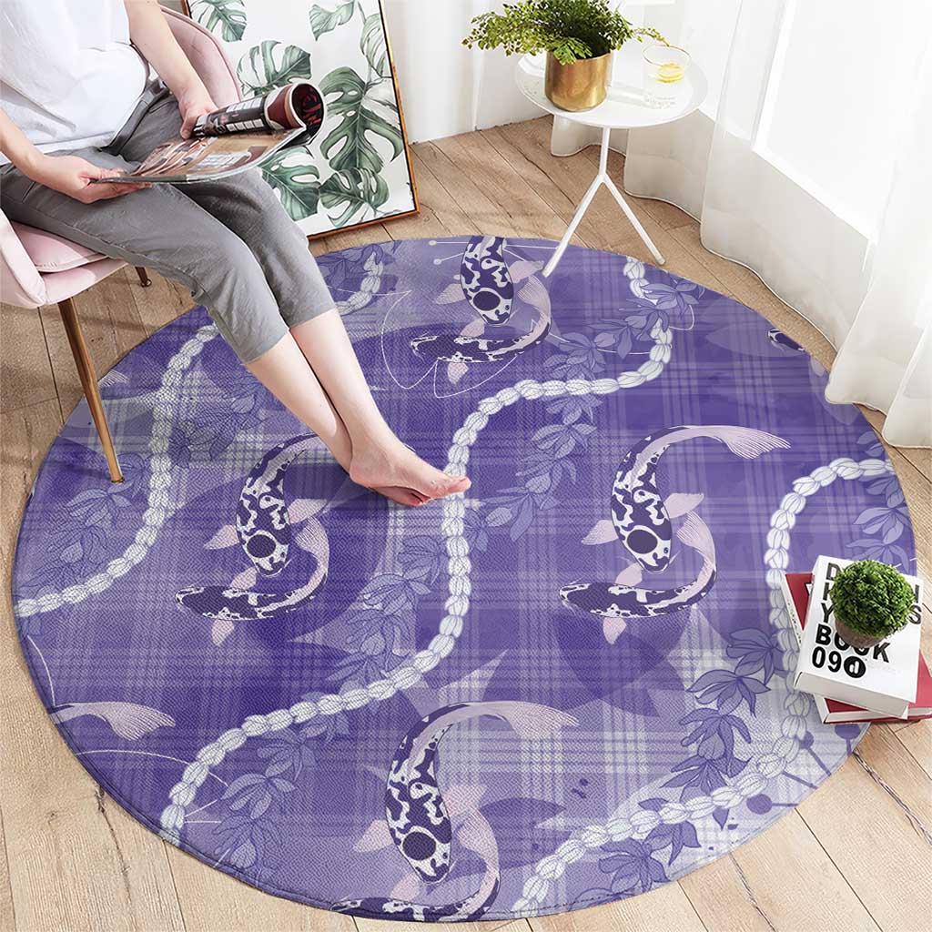 Japanese Koi Fish Round Carpet Purple Wagara Palaka Honohono Pikake Lei LT9 - Polynesian Pride