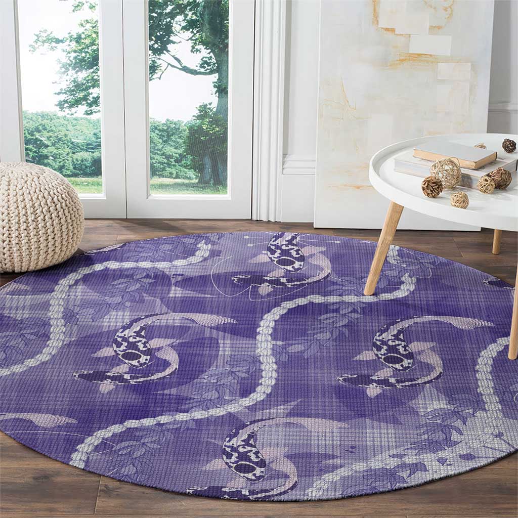 Japanese Koi Fish Round Carpet Purple Wagara Palaka Honohono Pikake Lei LT9 - Polynesian Pride