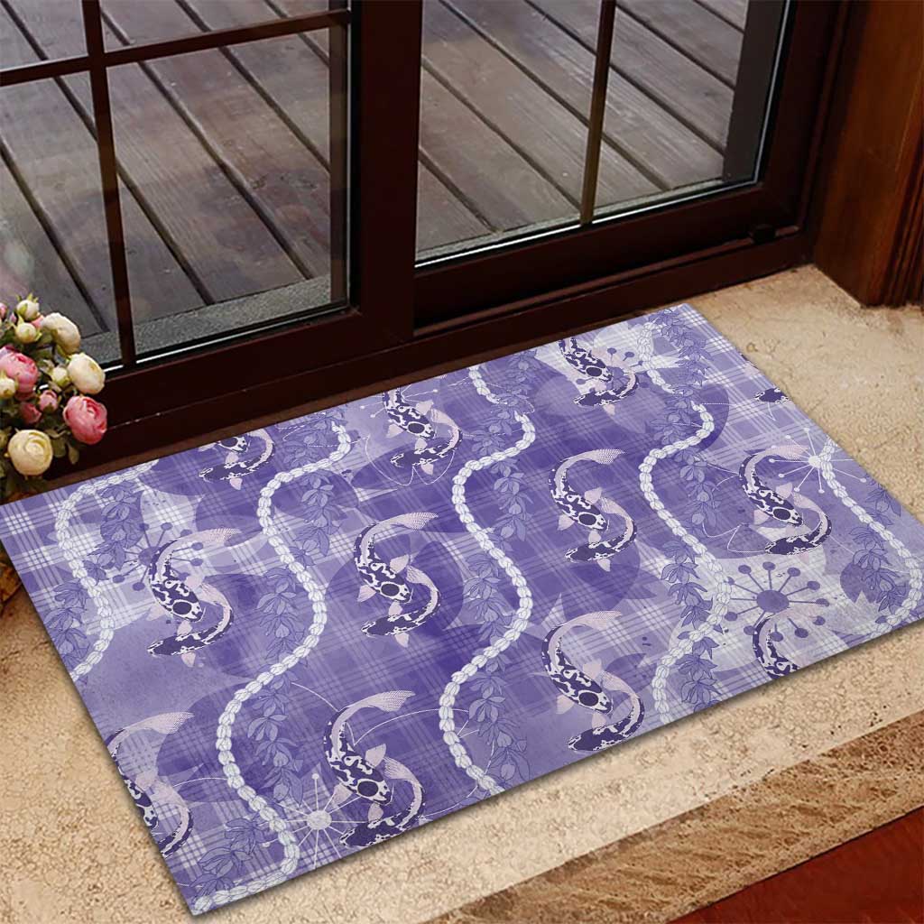 Japanese Koi Fish Rubber Doormat Purple Wagara Palaka Honohono Pikake Lei LT9 - Polynesian Pride