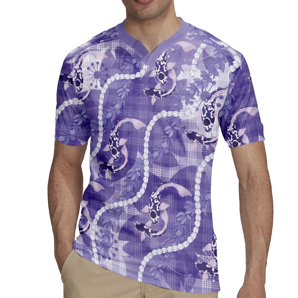 Japanese Koi Fish Rugby Jersey Purple Wagara Palaka Honohono Pikake Lei LT9 - Polynesian Pride