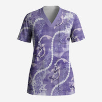 Japanese Koi Fish Scrub Top Purple Wagara Palaka Honohono Pikake Lei LT9 Adult Purple - Polynesian Pride