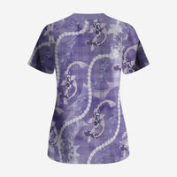 Japanese Koi Fish Scrub Top Purple Wagara Palaka Honohono Pikake Lei LT9 - Polynesian Pride