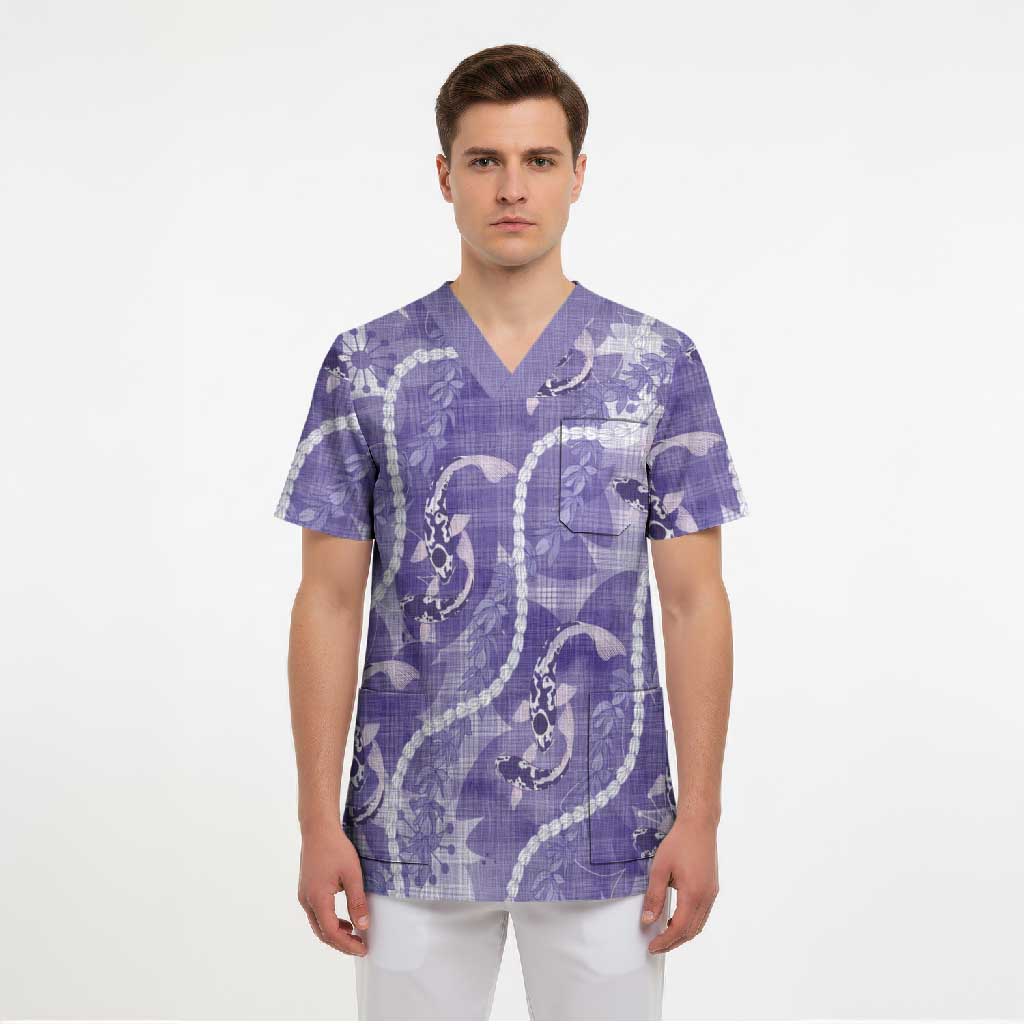 Japanese Koi Fish Scrub Top Purple Wagara Palaka Honohono Pikake Lei LT9 - Polynesian Pride