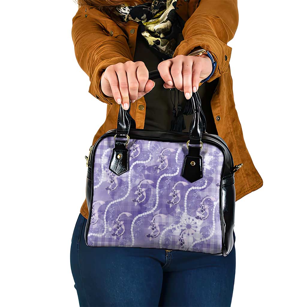 Japanese Koi Fish Shoulder Handbag Purple Wagara Palaka Honohono Pikake Lei LT9 One Size Purple - Polynesian Pride