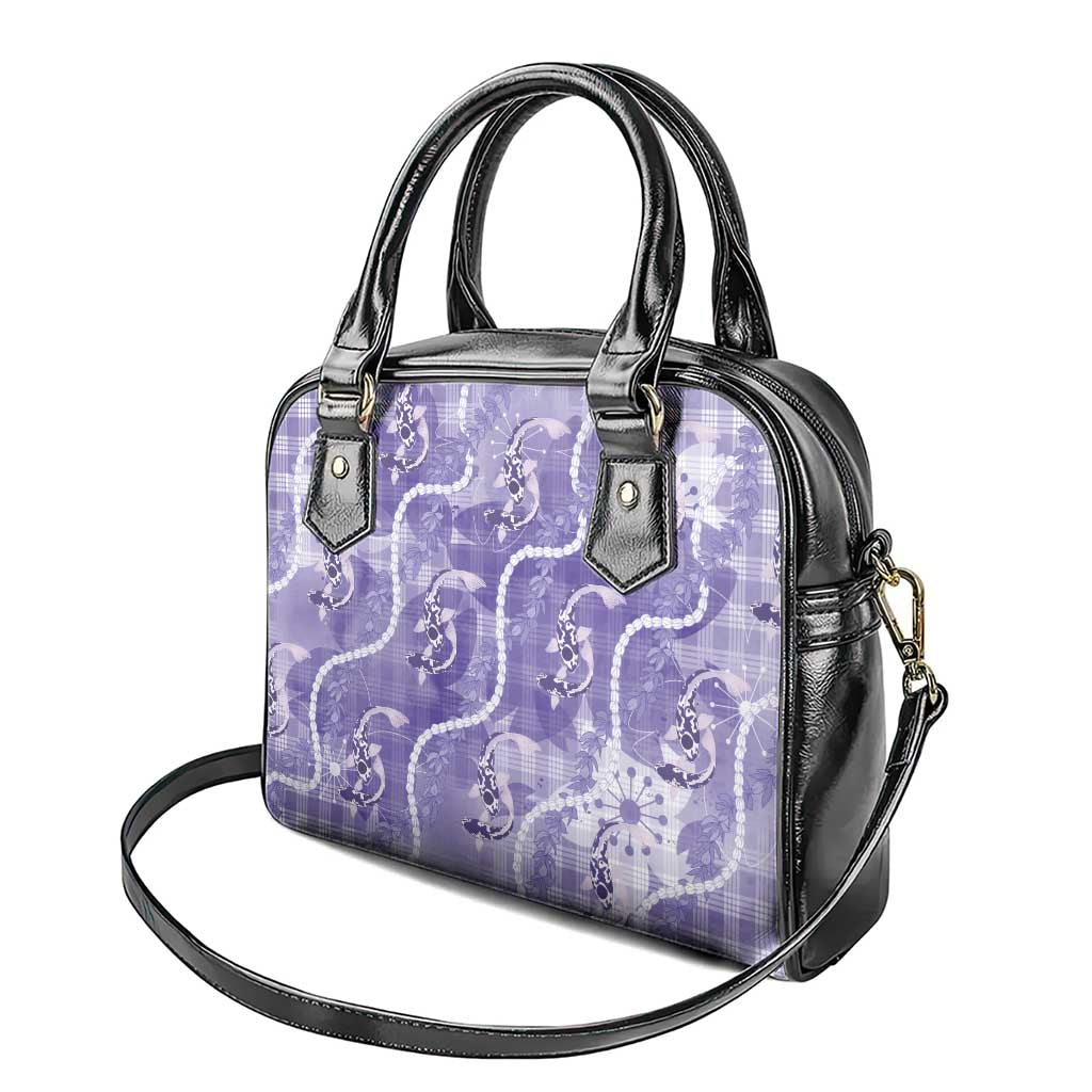 Japanese Koi Fish Shoulder Handbag Purple Wagara Palaka Honohono Pikake Lei LT9 - Polynesian Pride