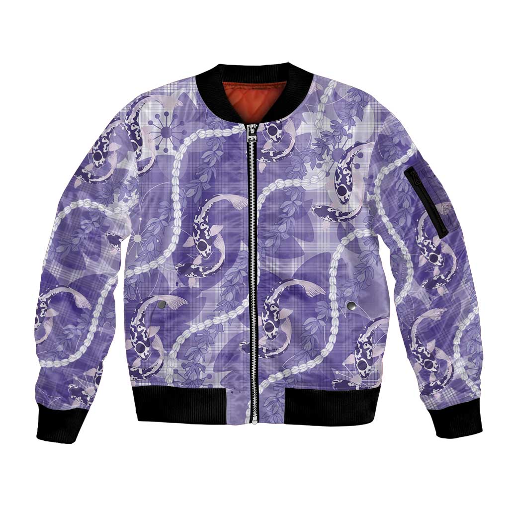 Japanese Koi Fish Sleeve Zip Bomber Jacket Purple Wagara Palaka Honohono Pikake Lei LT9 Unisex Purple - Polynesian Pride