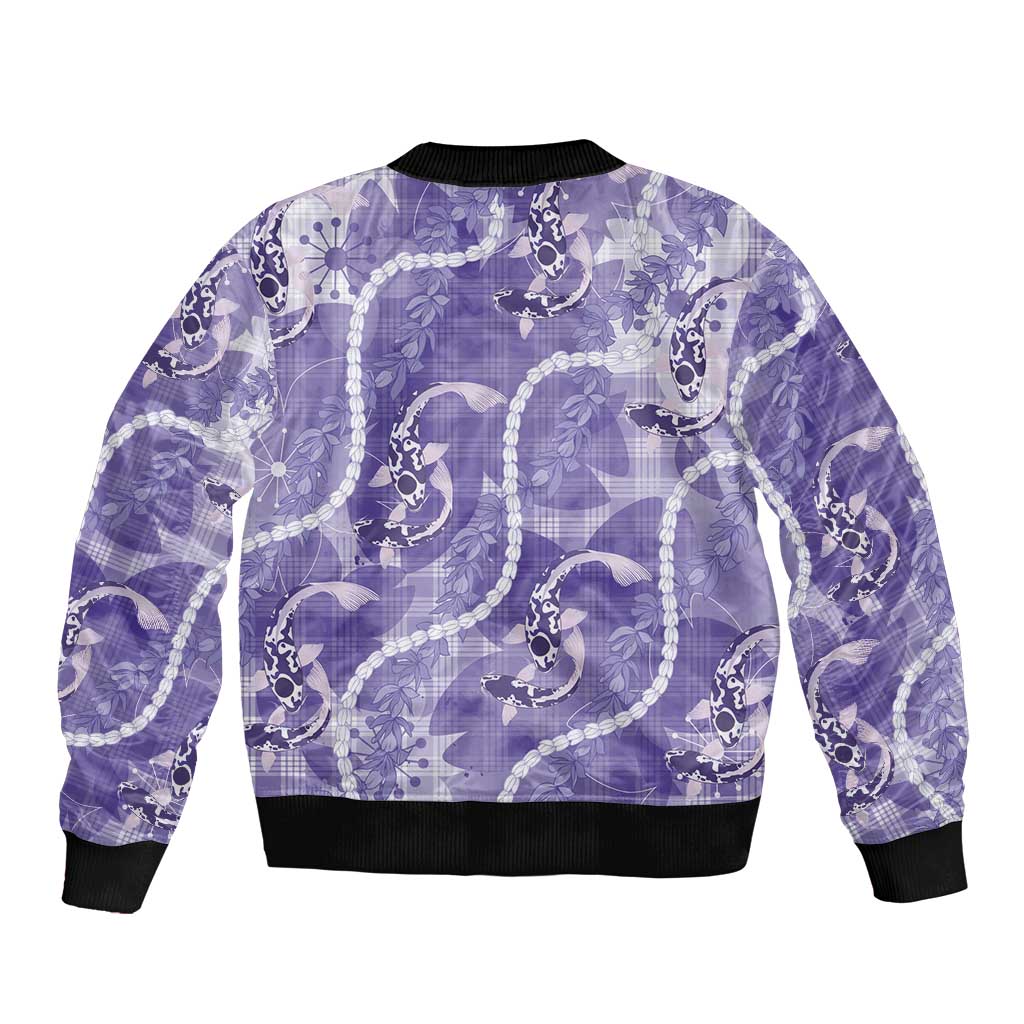 Japanese Koi Fish Sleeve Zip Bomber Jacket Purple Wagara Palaka Honohono Pikake Lei LT9 - Polynesian Pride