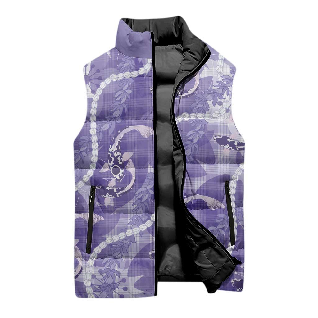 Japanese Koi Fish Sleeveless Puffer Jacket Purple Wagara Palaka Honohono Pikake Lei LT9 - Polynesian Pride