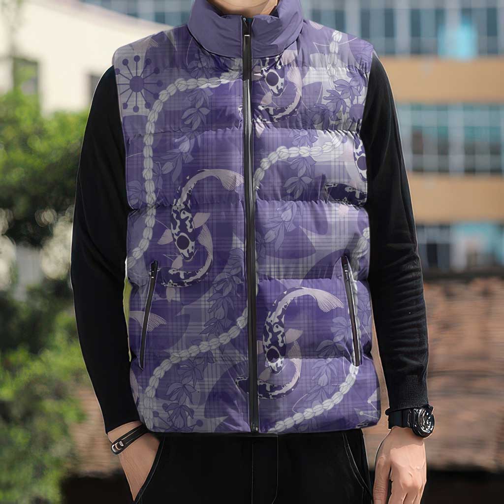 Japanese Koi Fish Sleeveless Puffer Jacket Purple Wagara Palaka Honohono Pikake Lei LT9 - Polynesian Pride